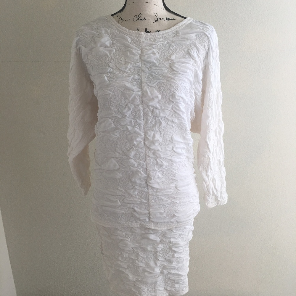 White Crinkle Top and Matching Skirt